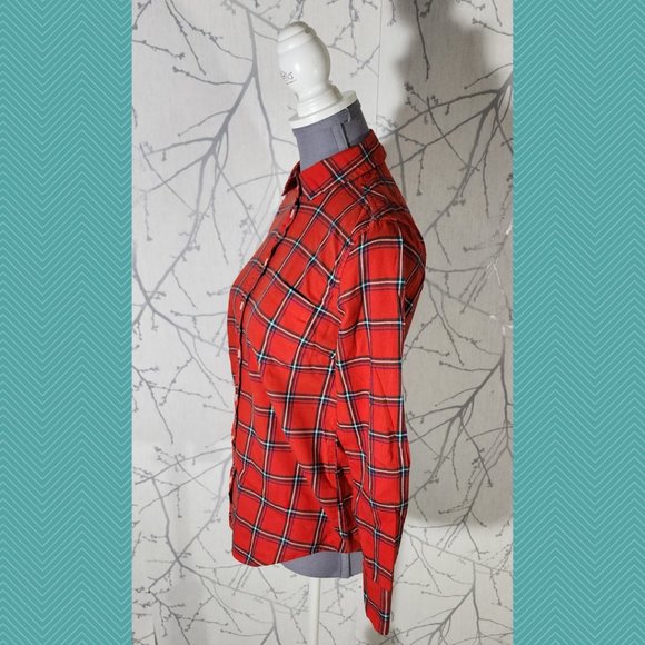 J. Crew Red Plaid Checks Button Front Boy Fit Shirt - Picture 2 of 4